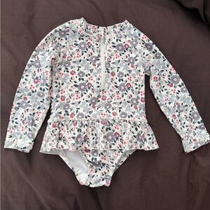 Floral Print Kids Rashguard Swimsuit